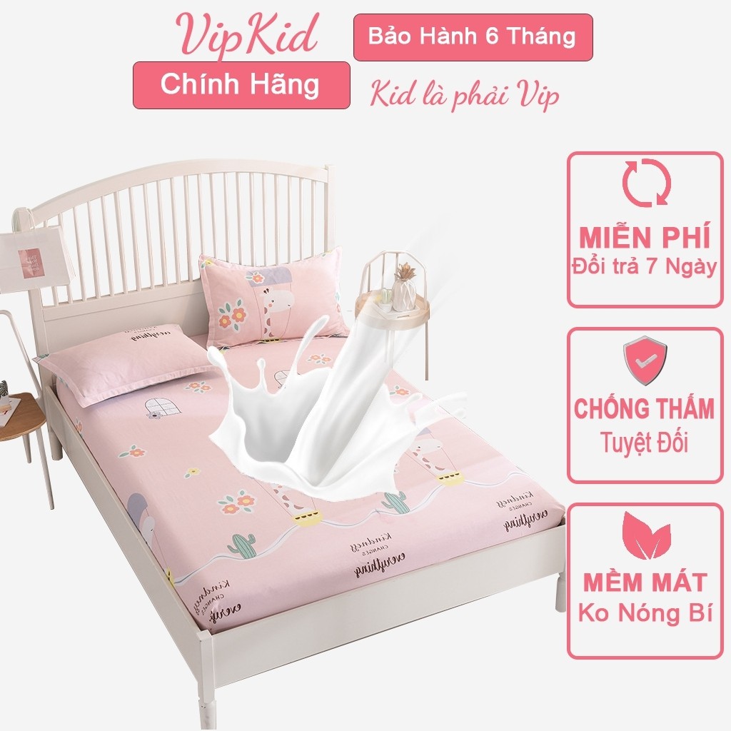 Ga chống thấm cotton VIPkID cao cấp nano kháng khuẩn, drap chống thấm cực tốt cho bé, mềm mát không bí nóng