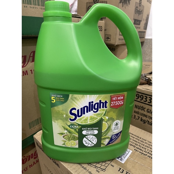 Nước rửa chén Sunlight trà xanh can 3kg5