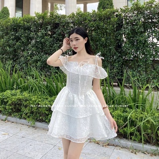 Daisy Dress - Váy voan hoa tầng trễ vai bồng bềnh tiểu thư