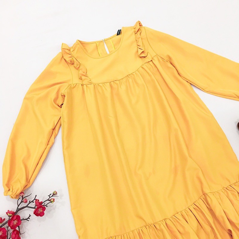 Đầm váy đỏ bèo vai tay dài (kèm hình thật) | BigBuy360 - bigbuy360.vn