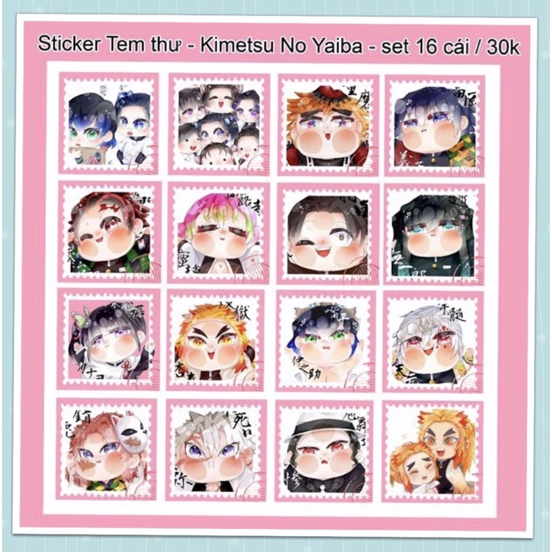 hình dán tem thư Kimetsu no yaiba ép lụa /Sticker anime tem thư