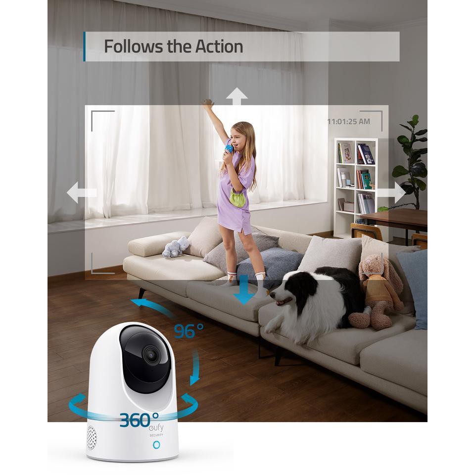 Camera Wifi trong nhà Eufy Indoor Cam 2K Quay 360 độ - tích hợp AI, video chất lượng cao, sắc nét, Đàm thoại 2 chiều