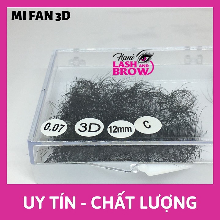 Mi Fan 3D cong C 0.07 và 0.1 LMFT _ Lông Mi Fan Tay Sẵn Hani chân keo nhỏ _1 Hộp chứa hơn 500 Fan
