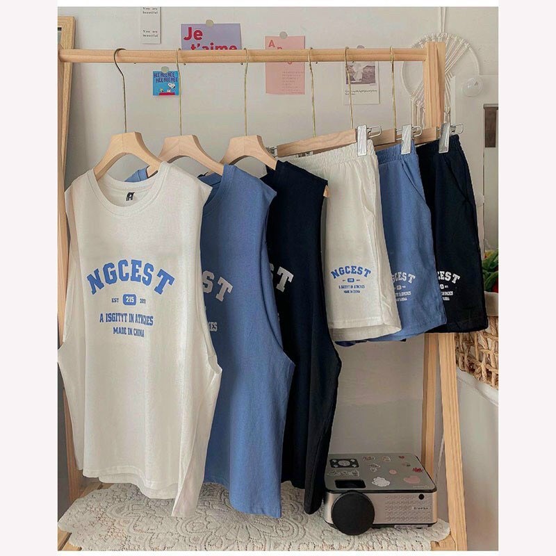 Bộ đồ 3 lỗ dành cho nữ in NGCEST,chất cotton đem lại cảm giác thỏa mái khi vận động