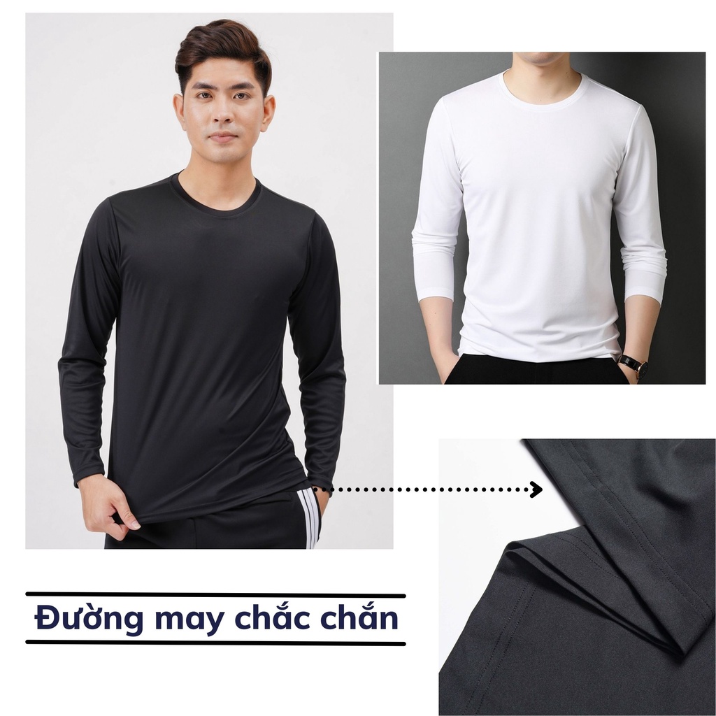 Áo thun nam dài tay cổ tròn cao cấp COTTON dáng thể thao co dãn thoáng mát nhiều màu