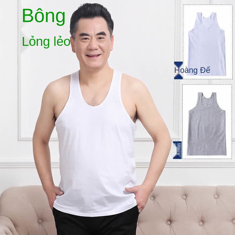 Áo vest nam trung niên và người già lót mùa hè thấm mồ hôi -bạc len cổ lọ big size bố thoáng khí sơ mi cộc tay