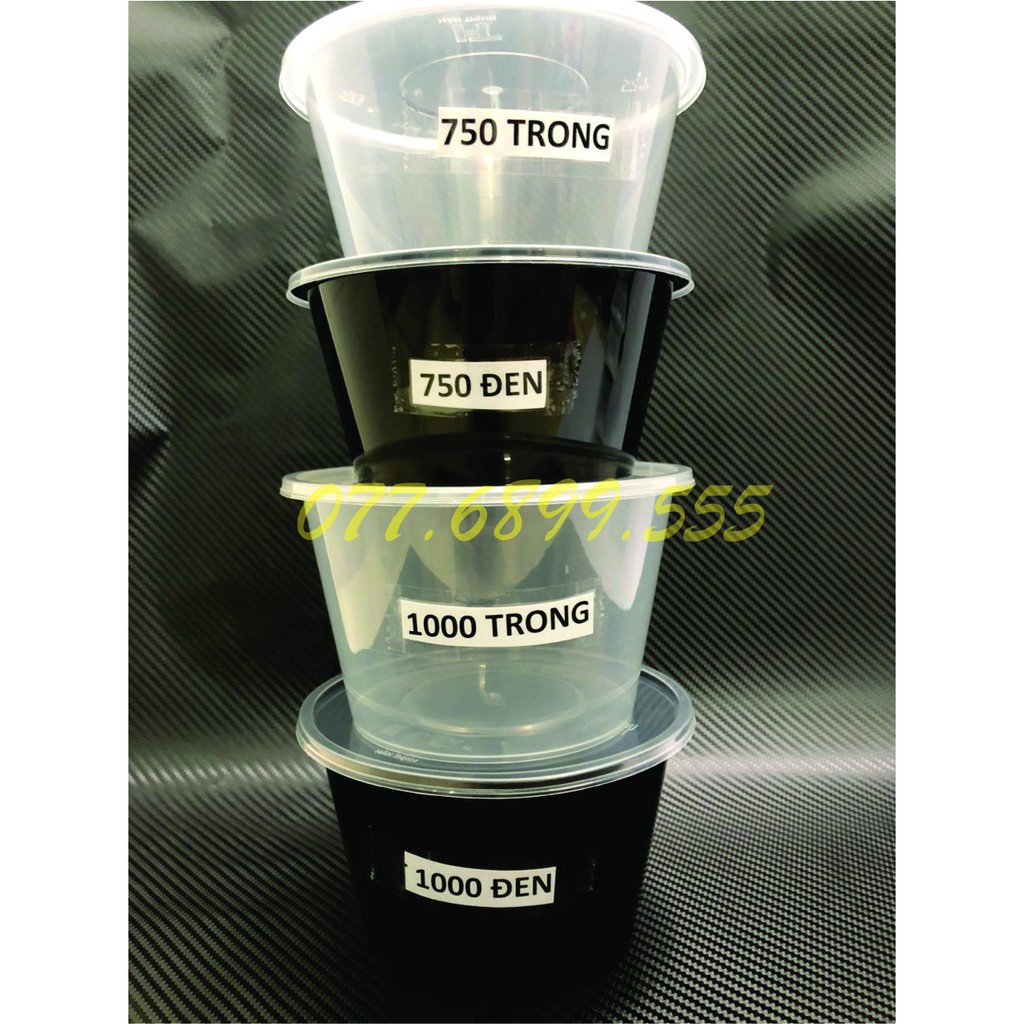 50 cái Hộp Tròn nhựa microwave đen, trong - thố hủ tiếu