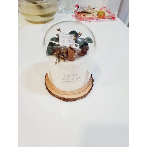 Com bo chụp thủy tinh và đế gỗ kích thước 12*9cm