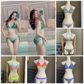 Bộ bơi bikini tam giác 2 mảnh khuyên tròn sexy kiểu Tây nhiều màu và hoạ tiết