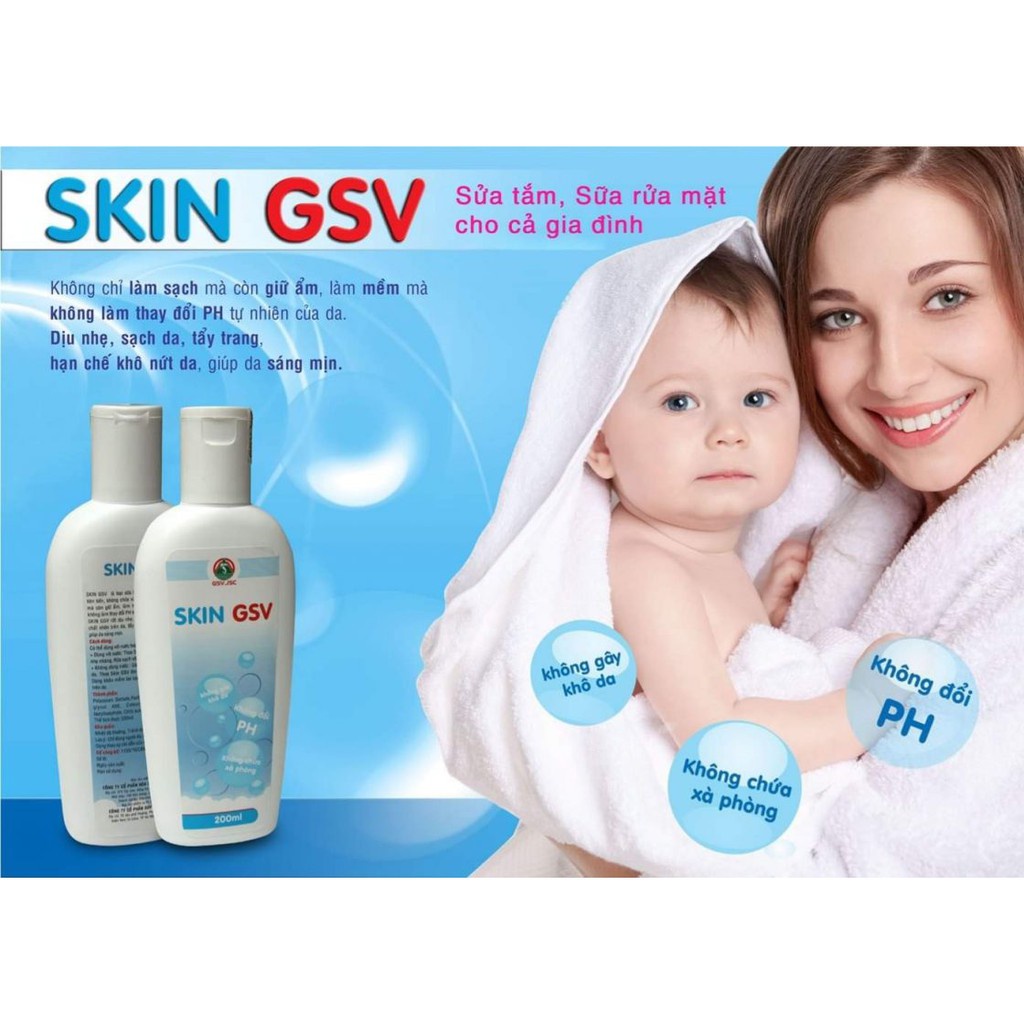 Sữa Rửa Mặt Không Xà Phòng Dịu Nhẹ Cho Da, Dưỡng Ẩm, Cho Mọi Loại Da – SKIN GSV – 200ML