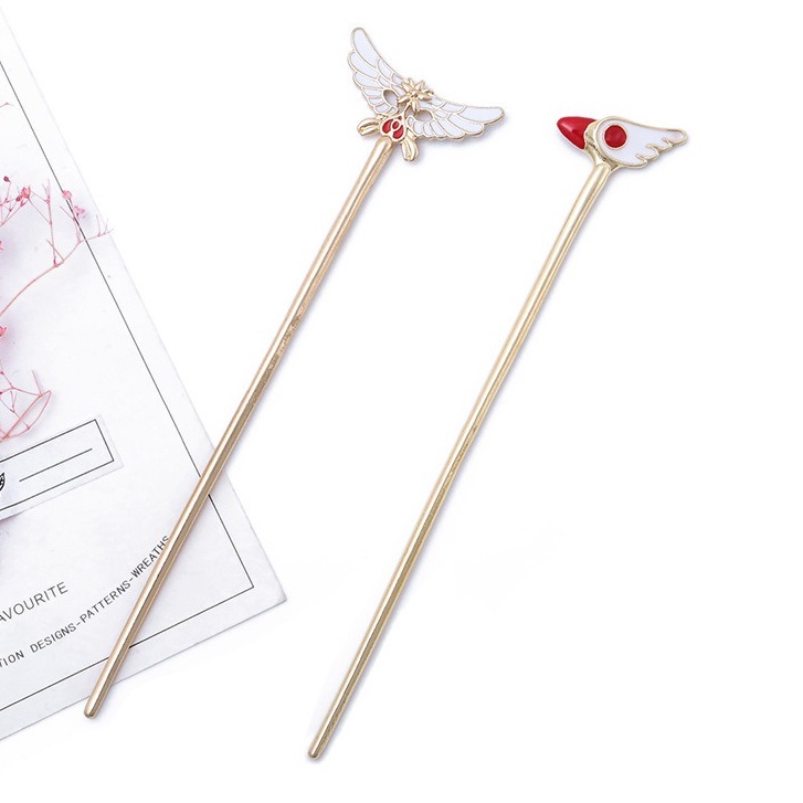 Châm Cài Tóc mạ vàng Hình Gậy Phép Thuật Sakura Hóa Trang Thủ Lĩnh Thẻ Bà