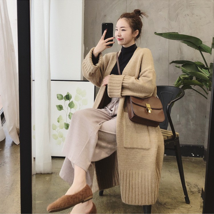 Áo khoác len dệt kim cardigan cổ chữ V mùa thu đông dành cho nữ phong cách retro hàn quốc; A09 - BONMIE