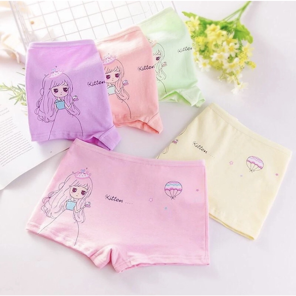 Set 4 quần chip đùi và tam giác cái màu hình cô gái khinh khí cầu cho bé từ 9-12 tuổi