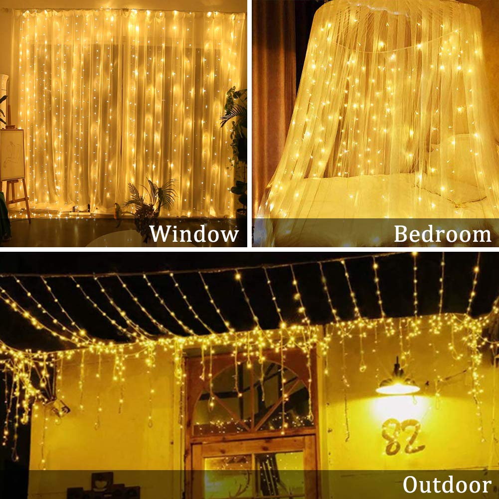 Dây Đèn LED 300 Bóng Hình Ngôi Sao Trang Trí Rèm Cửa