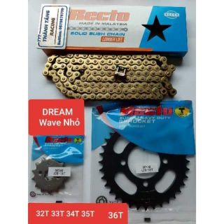 NHÔNG SÊN DĨA DREAM/WAVE NHỎ/XE WIN 100/Dĩa 32T 33T 34T 35T 36T nhông 13T 14T 15T Sên vàng RECTO CHÍNH HÃNG