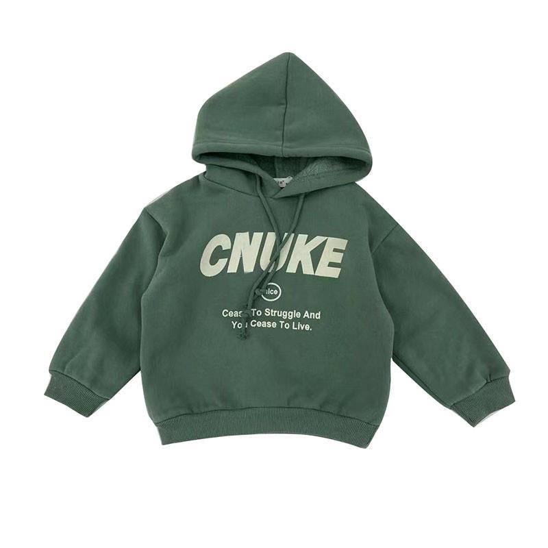 Hàng Mới Về [Hàng Mới Về] Áo Nỉ Tay Dài Có Mũ Trùm Đầu In Chữ Cỡ Vừa Phong Cách Hàn Quốc Cho Bé