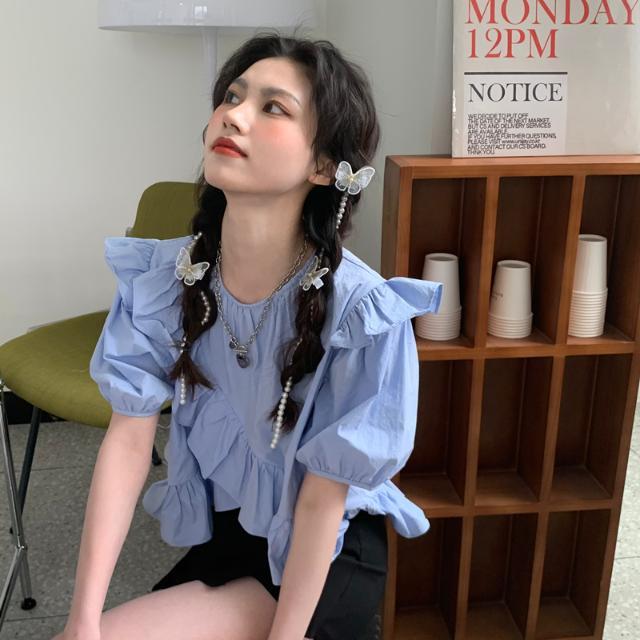 Áo Croptop Tay Ngắn Phối Diềm Xếp Nếp | BigBuy360 - bigbuy360.vn