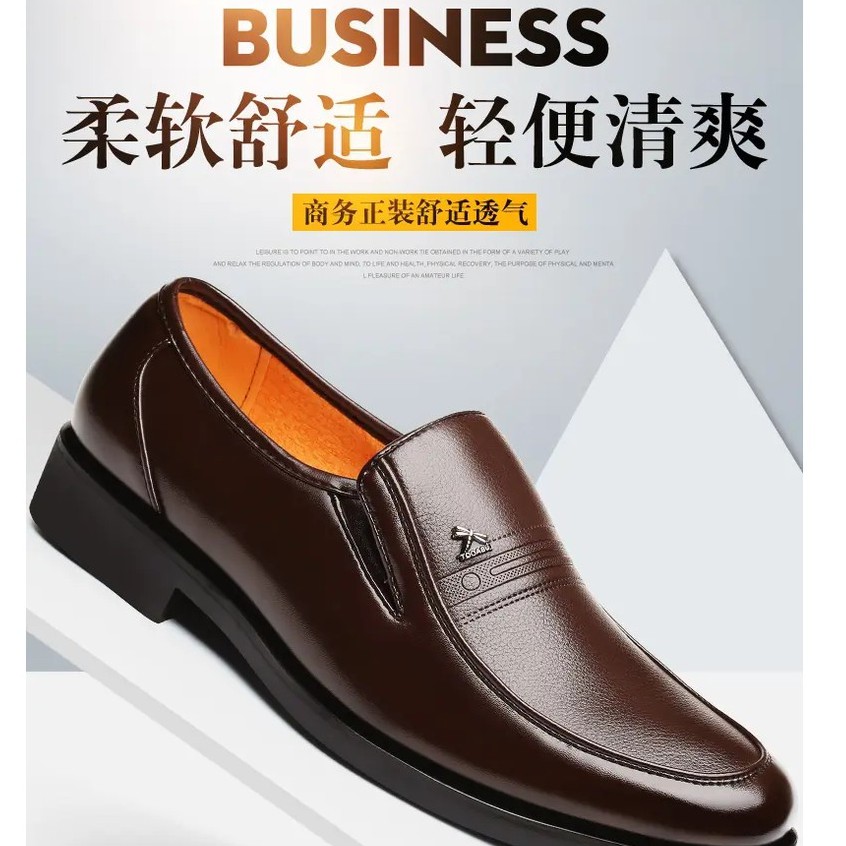 Men's Shoes Fleece-Lined Spring and Autumn New Business Formal Wear Slip-on round Toe Leather Shoes Men's Middle-Aged Father Shoes One Piece Dropshipping