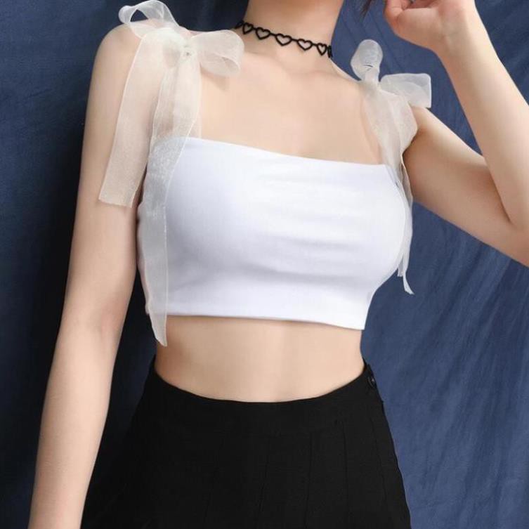 Áo Croptop Lê Bống 2 dây phối voan vải siêu mịn, 2 Màu Trắng Đen HOT  | BigBuy360 - bigbuy360.vn