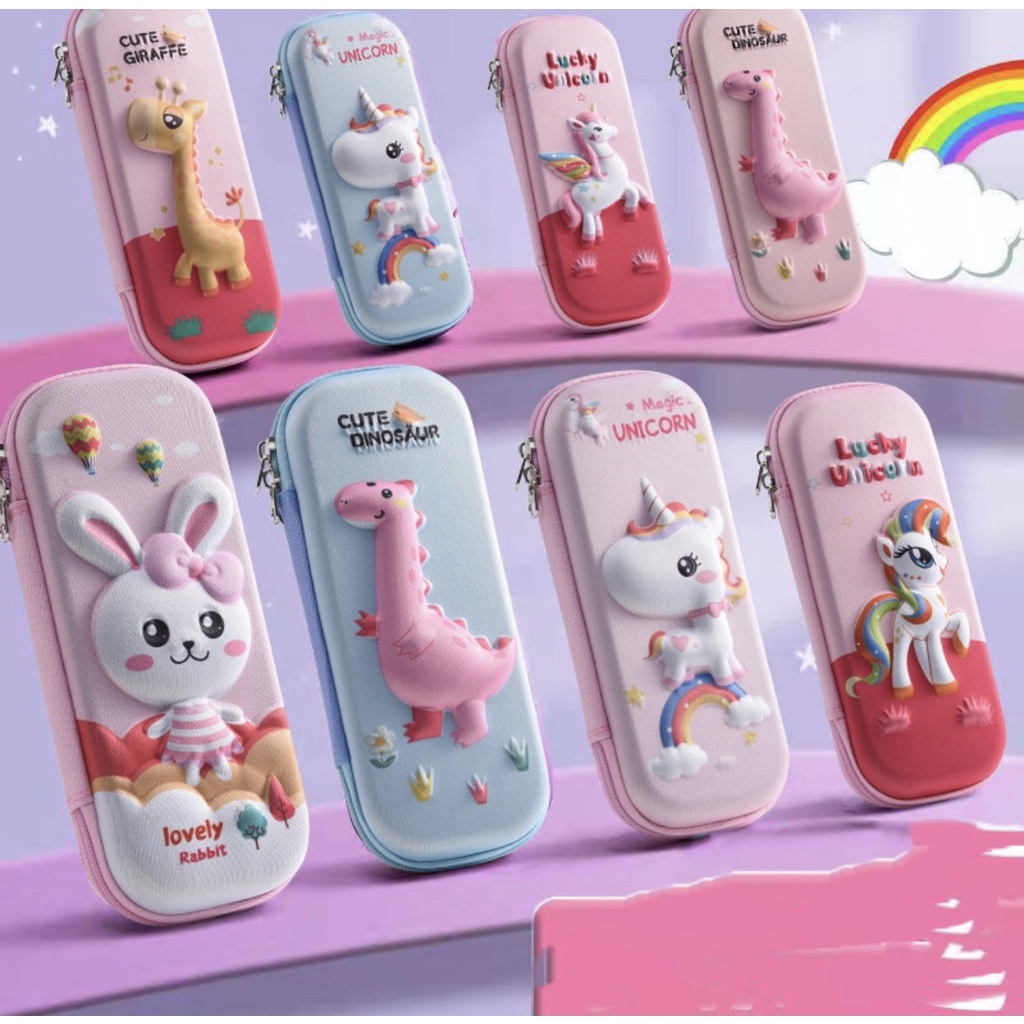 Bóp viết, hộp bút nhựa 3D cao cấp, dạng hộp cứng chống sốc, chống nước mẫu cho bé trai và bé gái