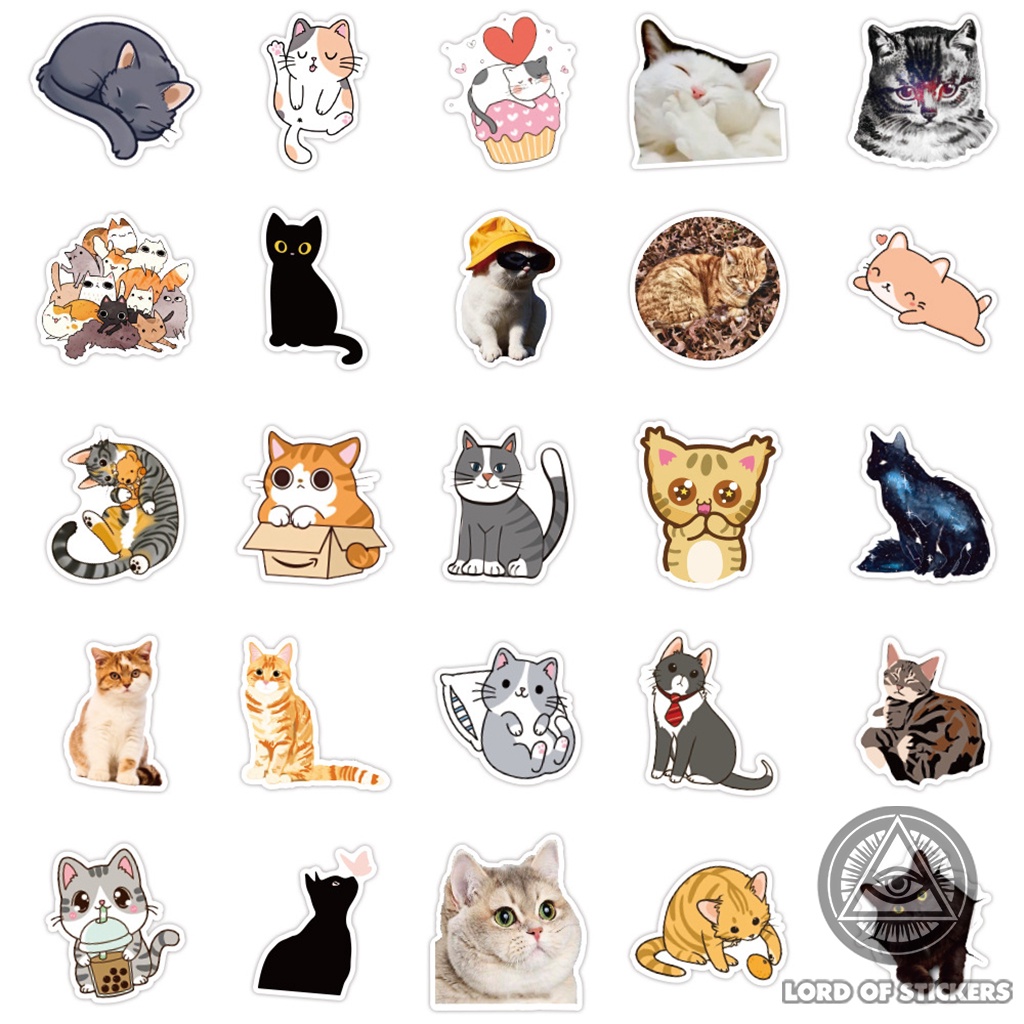Set 100 Nhãn Dán Mèo Dễ Thương Sticker Cute Phong Cách Hoạt Hình Chống Thấm Nước Trang Trí Mũ Nón Bảo Hiểm, Laptop, Sổ