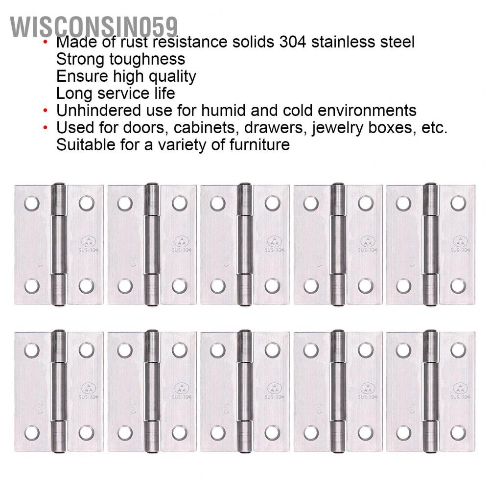 Wisconsin059 10Pcs 2in Hinge 304 Stainless Steel Spring Hinges Household Hardware Accessories for Door