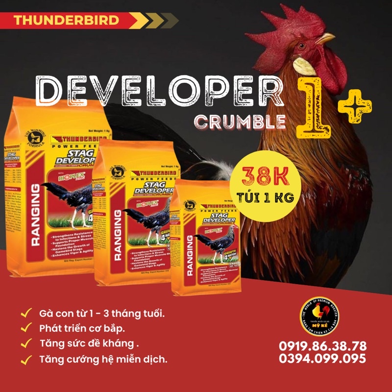 Thức ăn cho gà con Thunderbird dành cho gà từ 1-3 tháng, túi 1 kg