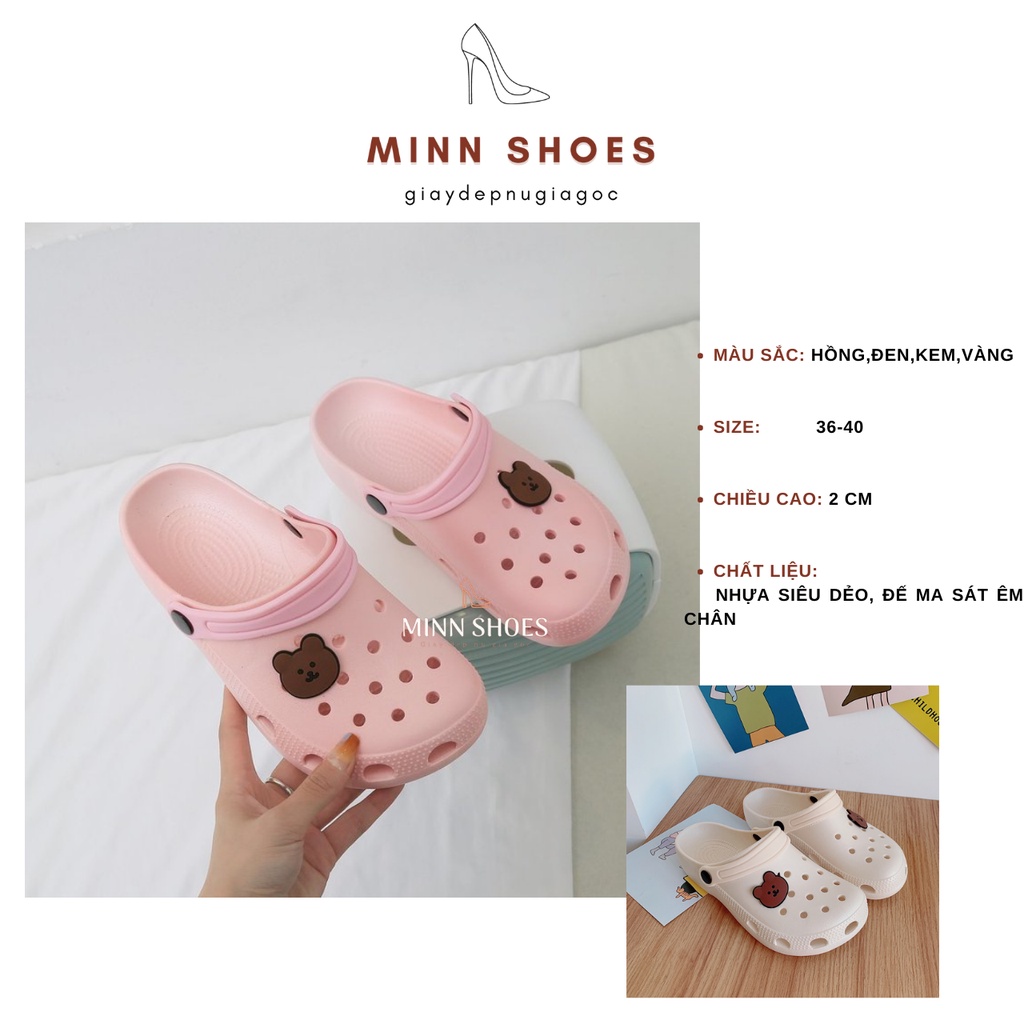 Dép sục gấu lỗ thông hơi đi mưa siêu nhẹ nam nữ MINN SHOES (D54)