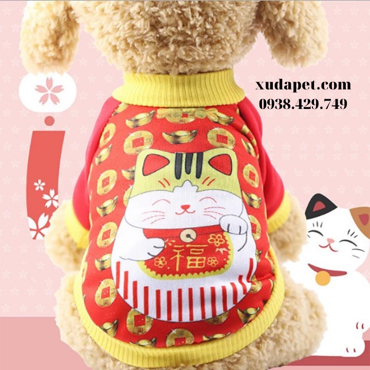 Áo Thun Cho Chó Mèo Hình Mèo Thần Tài làm từ thun co giãn cao cấp - Xudapet - SP000515