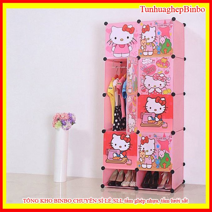 tủ nhựa lắp ghép Hello Kitty 8 ô kèm 2 ô giày