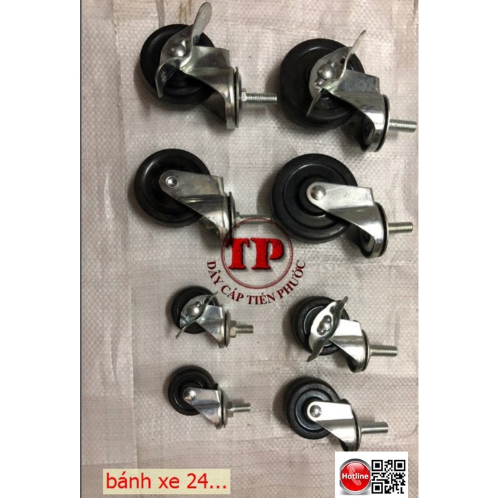 Bánh xe cao su đen không vòng bi 30mm, 40mm, 50mm, 65mm, 75mm