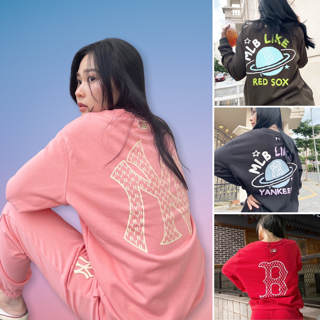 SALE LỖ LẺ SIZE - Áo nỉ sweater nam nữ MLB NY tay dài thun da cá nhiều màu  hàng DƯ XỊN FULL TEM TAG