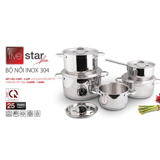 Bộ Nồi Inox Cao Cấp Fivestar 3 Lớp 5 Nồi