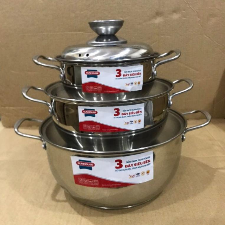 BỘ NỒI INOX 3 đáy Sunhouse sh335 hàng chính hãng