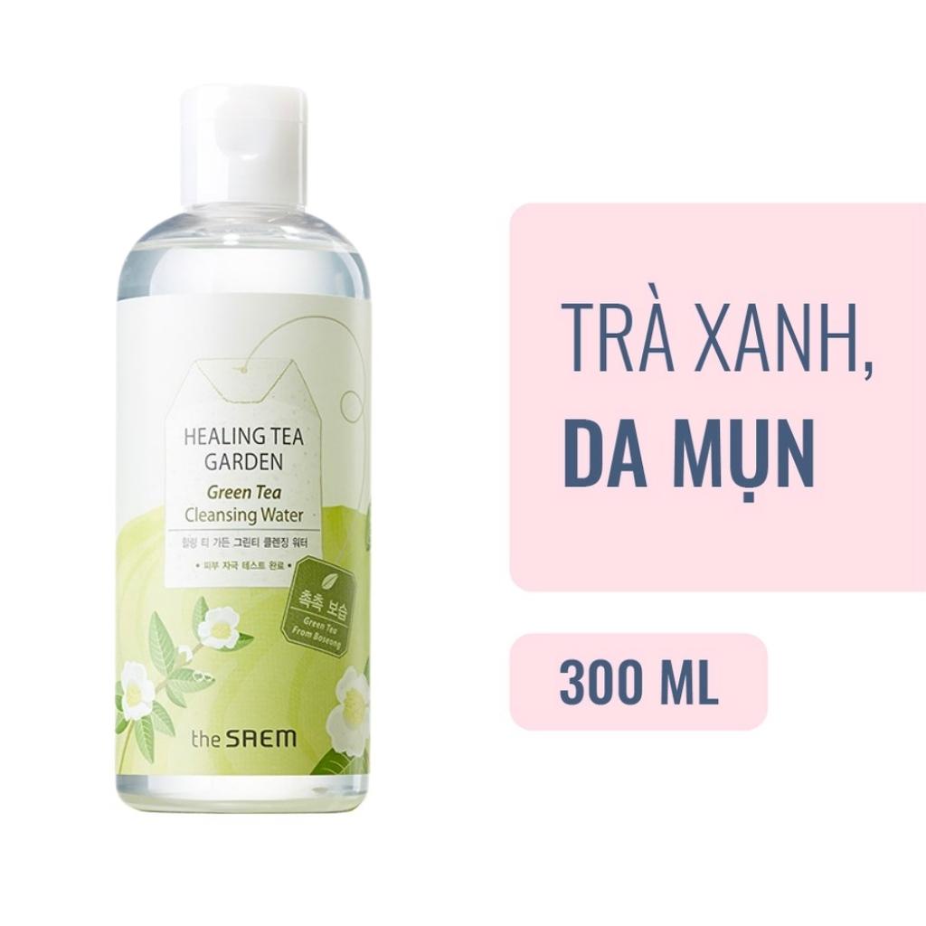 Nước Tẩy Trang Sạch Nhờn, Se Khít Lỗ Chân Lông Trà Xanh The Saem Healing Tea Garden Green Tea Cleansing Water 300ml