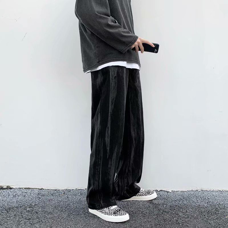 Quần jean ống rộng phối màu nhuộm phong cách Mỹ hip hop cá tính thời trang dành cho nam