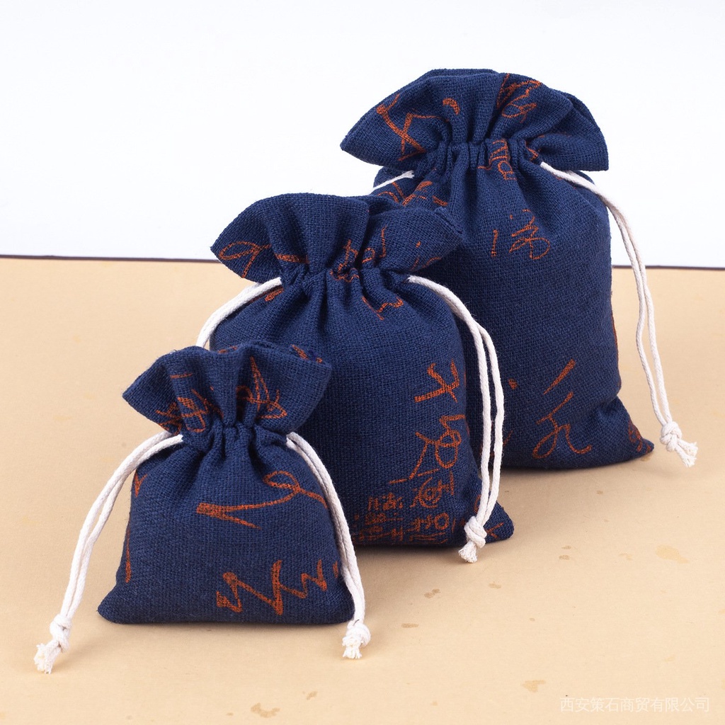 Túi cotton lanh màu trắng xanh dương có logo tùy chỉnh cho Tết Đoan Ngọ
