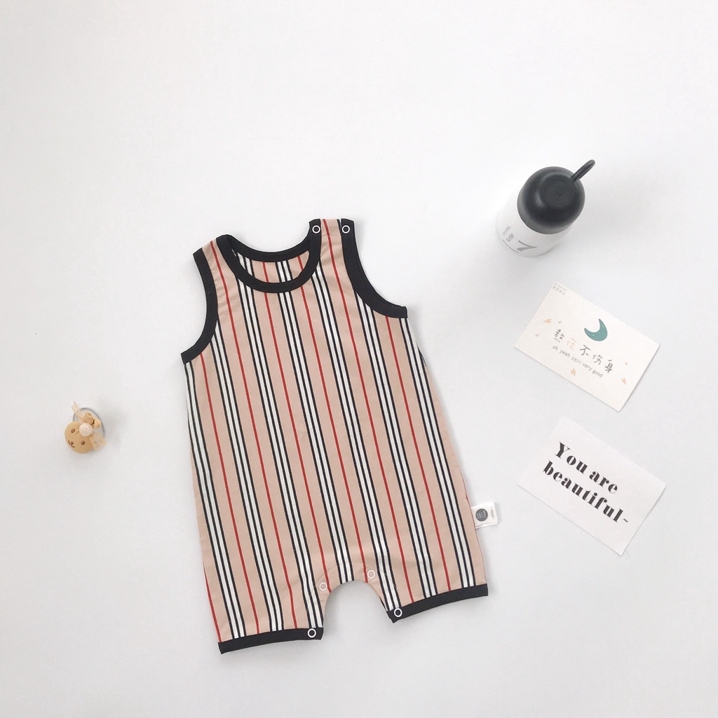 Bộ Áo Liền Quần Sát Nách Họa Tiết Kẻ Sọc Thời Trang Mùa Hè Cho Bé Trai Sơ Sinh