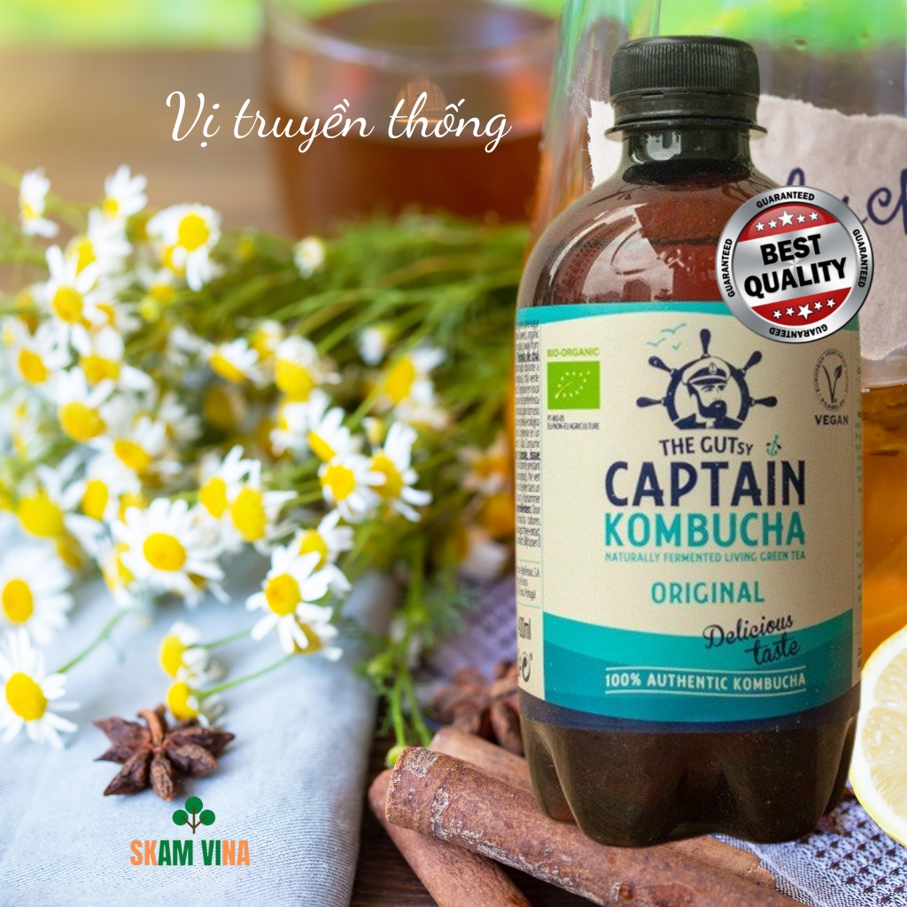 Trà Kombucha giảm cân hữu cơ The GUTsy Captain 400ml/ Captain Kombucha - 7 vị trái cây lên men ngọt ngào - SKAM VINA