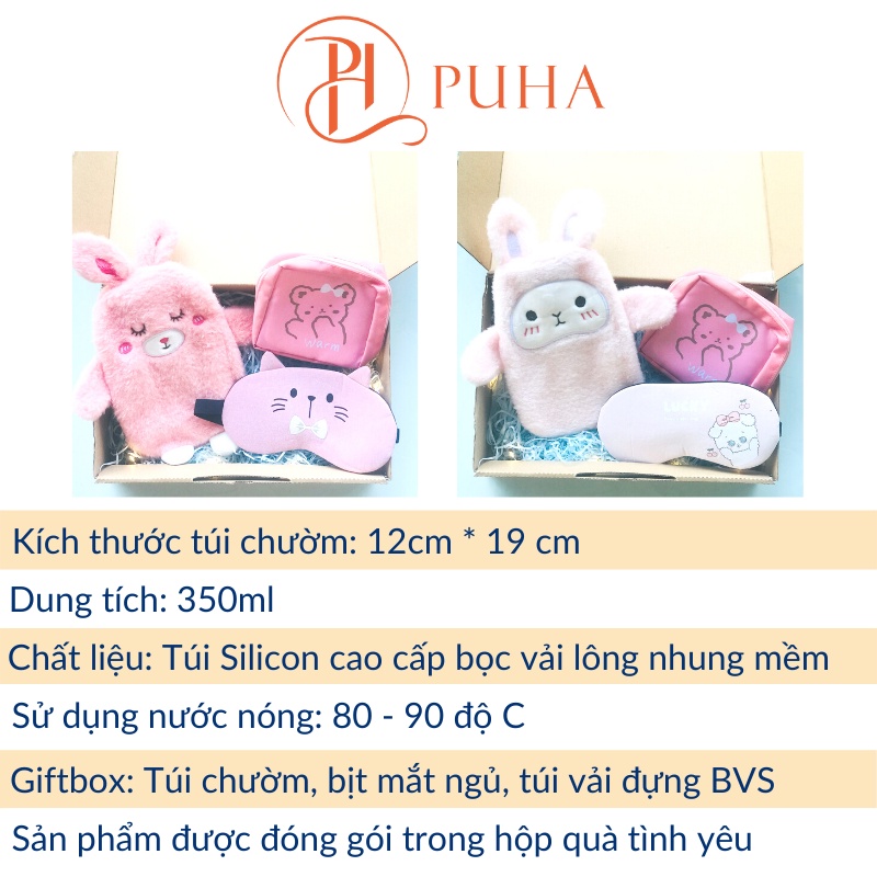 Túi chườm nóng đau bụng kinh Puha 350ml phiên bản giftbox chăm bạn gái quà tặng sinh nhật