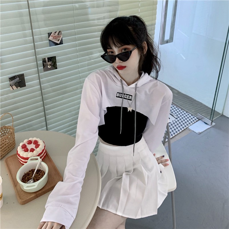 Set áo croptop tay dài dáng hoodie, Set đồ nữ 2 món cá tính ulzzang Hàn Quốc C65 - LaNa