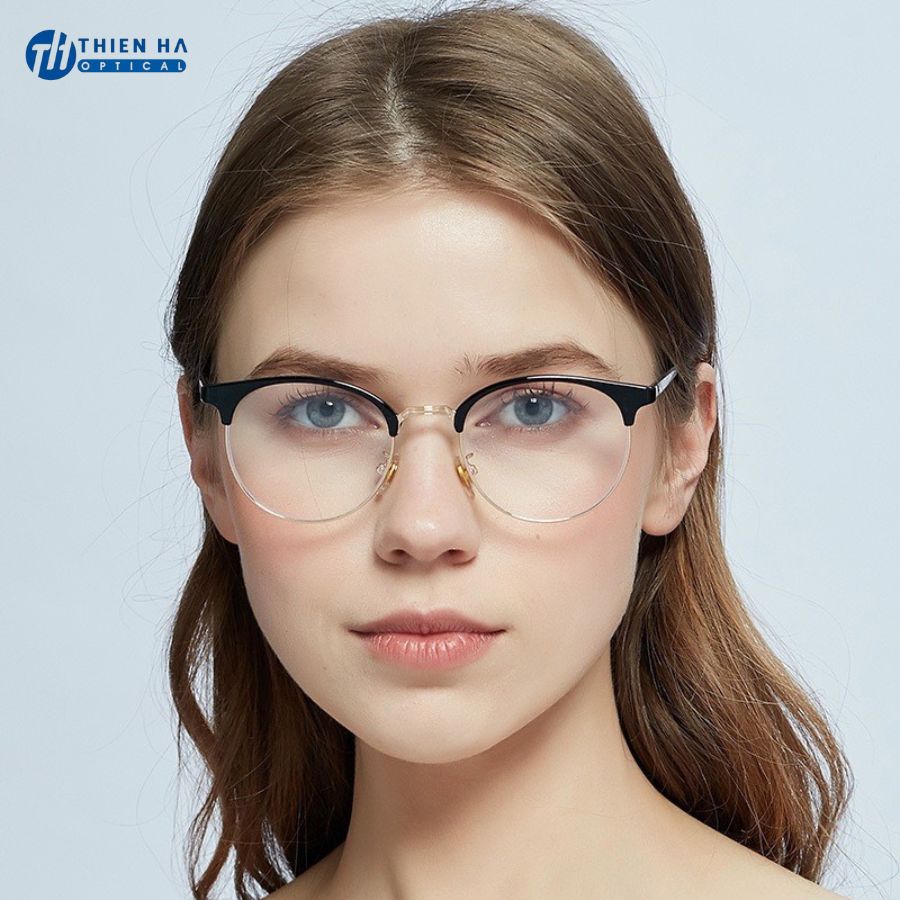 Gọng kính tròn nữ nhựa dẻo THIÊN HÀ OPTICAL nhựa dẻo viền mí nhựa cầu kim loại dáng tròn trẻ năng động nhiều màu TH6214