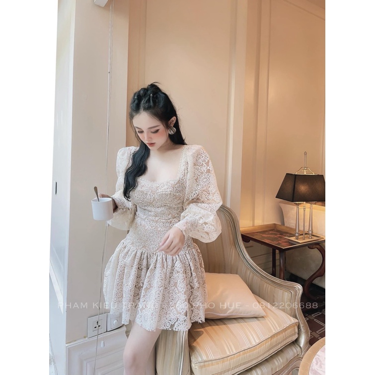 (Mẫu Mới) Đầm Ren Lót Da Dáng Xòe Siêu Tôn Dáng UP HHP