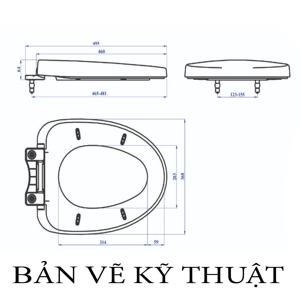 Nắp bồn cầu đóng rơi êm A10, màu trắng, đầy đủ phụ kiện chân ốc đi kèm