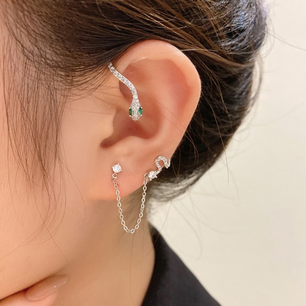 Dây Chuyền/ Khuyên Tai/Kẹp Tóc Mặt Hình Con Rắn Hai Tầng Cá Tính Thời Trang Dành Cho Nữ