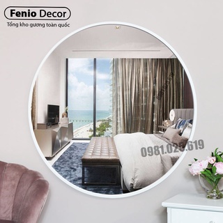 Gương tròn treo tường viền khung thép sơn tĩnh điện màu trắng decor treo trang trí nhà tắm, phòng khách, phòng ngủ
