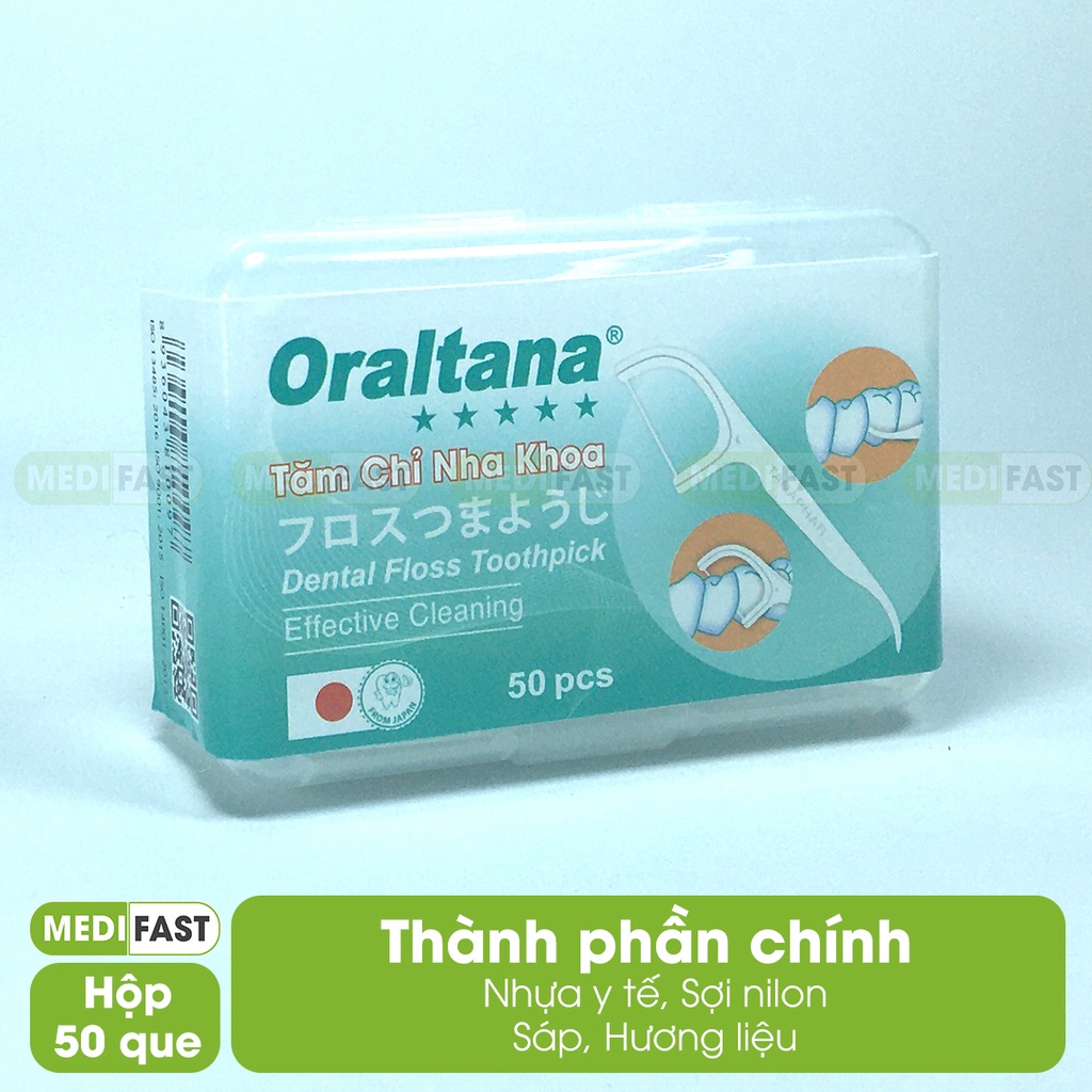 Tăm chỉ nha khoa Oraltana - hộp 50 cái - tăm xỉa kẽ răng hương bạc hà, tiện lợi, dễ dàng mang đi, vệ sinh răng miệng