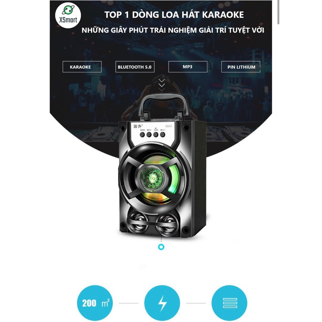 Loa Karaoke Bluetooth Không Dây Cao Cấp GS13 Kèm Mic Có Led Nháy Siêu Đẹp, Âm Thanh Cực Hay