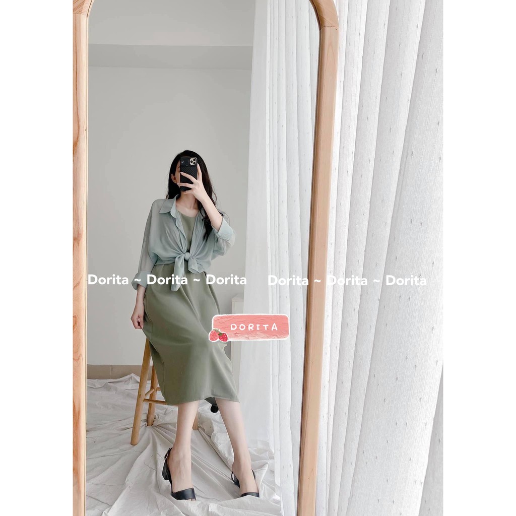 Váy 2 dây, đầm xuông - chất đũi lụa trơn basic nữ 307 - Dorita Boutique