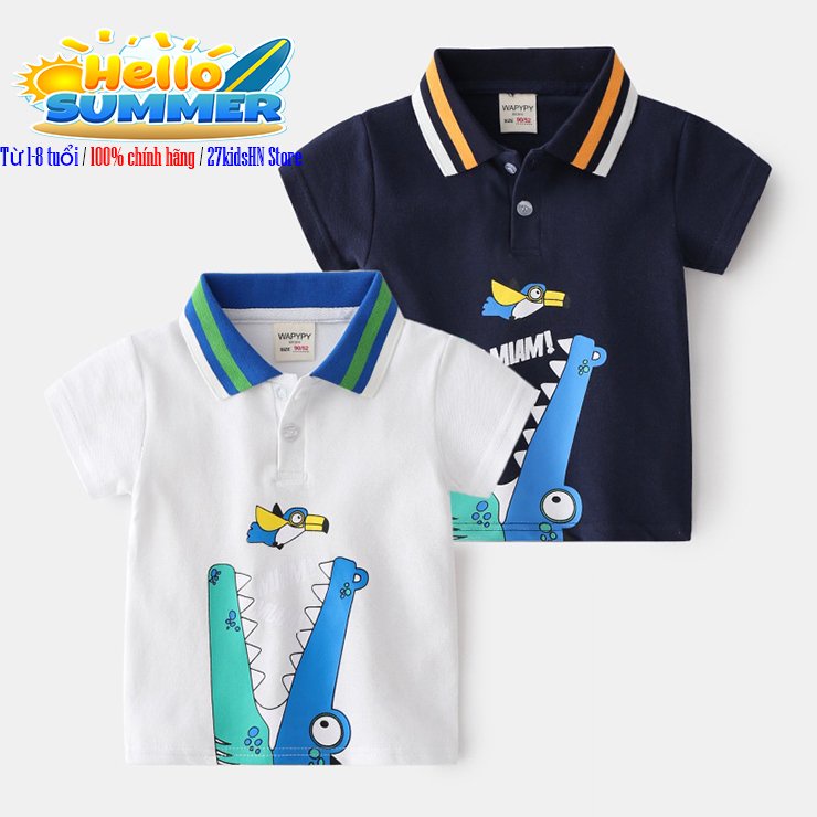 Áo Polo cá sấu Wapypy áo có cổ cho bé họa tiết đáng yêu chất cotton hàng xuất Au Mỹ